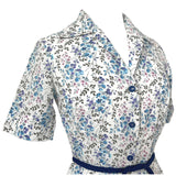 Pretty white floral vintage 1970s button-through shirt dress