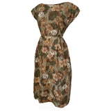 Brown floral print vintage 1950s cotton day dress