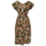 Brown floral print vintage 1950s cotton day dress