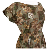 Brown floral print vintage 1950s cotton day dress