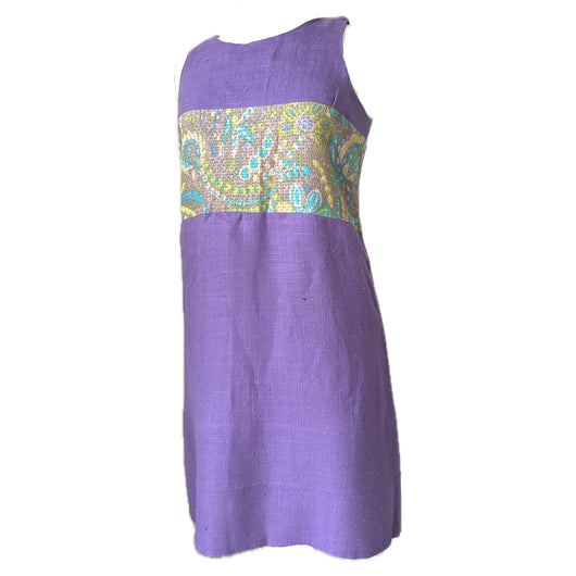 Lavande moygashel vintage années 1960 mod contraste panneau mini-robe