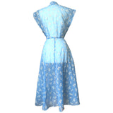 Cornflower blue flocked velvet voile 1950s vintage dress