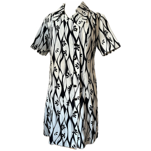 Monochrome vintage 1960s asymmetric fastening day dress