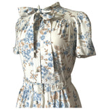 Cream and blue cotton vintage 1950s-does-1950s belted day dress