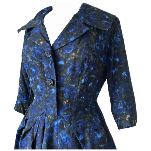 Cobalt blue and black vintage 1950s tulip skirt dress Candy Says Vintage Clothing UK Cobalt blue and black vintage 1950s tulip skirt dress Candy Says Vintage Clothing UK