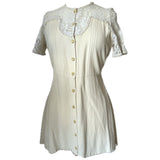 Cream crepe vintage 1960s micro mini dress with handmade lace