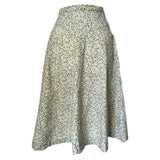 Cream cotton 1970s floral butterfly print a-line skirt