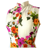 Cream, pink and orange floral vintage 1970s maxi dress