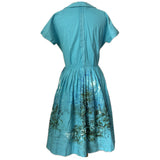 Turquoise cotton vintage 1950s scenic print day dress