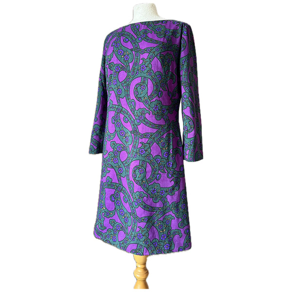 Psychedelic vintage 1960s printed silk mod shift dress by Colin Glascoe