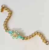 Mid-century turquoise glass and clear rhinestone cup-chain vintage bracelet