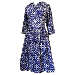 Robe de jour vintage des années 1950 à carreaux en coton violet et blanc