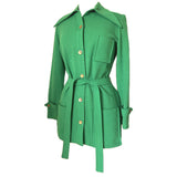 Emerald green jersey knit 1970s vintage wing collar belted jacket