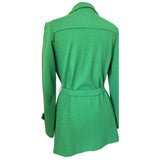 Emerald green jersey knit 1970s vintage wing collar belted jacket