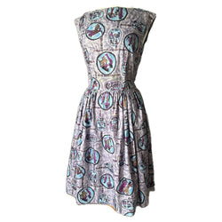 Ancient Egypt novelty print vintage 1950s cotton day dress