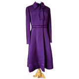 Elgee of London plum purple wool 1960s vintage coat with velvet trim and ties