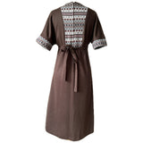 Folky vintage 1970s brown acrylic knit day dress with contrast panel