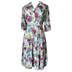 Late 1940s soft floral print cotton day dress