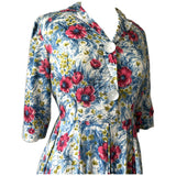 Late 1940s soft floral print cotton day dress