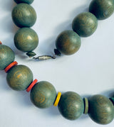 Sea green hippy vintage 1970s wooden beaded necklace