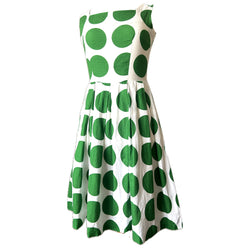 Green and white bold polkadot print cotton vintage 1950s day dress