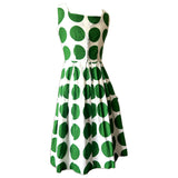 Green and white bold polkadot print cotton vintage 1950s day dress