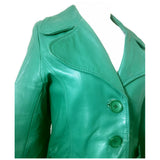 Veste vintage en cuir vert jade des années 1970
