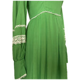 Robe longue hippie vintage vert printemps avec bordure en dentelle au crochet crème