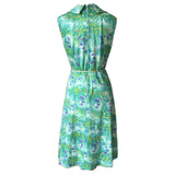 Green and purple impressionist floral vintage 1970s sleeveless day dress
