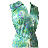 Green and purple impressionist floral vintage 1970s sleeveless day dress