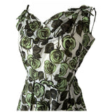 Green rose print vintage 1950s nylon day dress