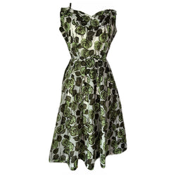 Green rose print vintage 1950s nylon day dress