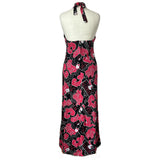 Hot pink and black vintage 1970s halterneck maxi dress