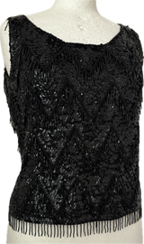 Jet black art deco vintage beaded and sequinned 1950s wool top