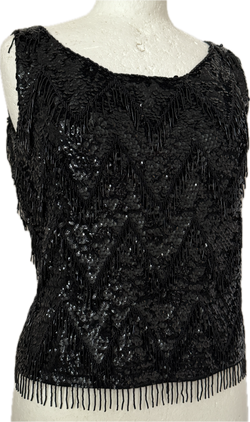Jet black art deco vintage beaded and sequinned 1950s wool top
