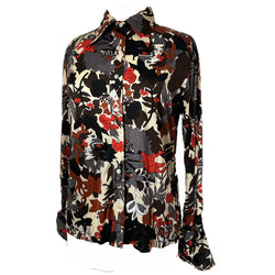 Chemise à col cassé en nylon imprimé jungle des années 1970