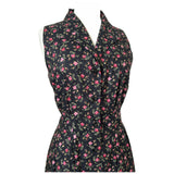 Black and pink floral cotton vintage 1980s Laura Ashley midi dress