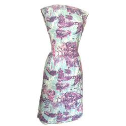 Lavender and blue scenic print cotton vintage 1950s day dress