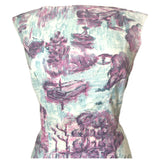 Lavender and blue scenic print cotton vintage 1950s day dress