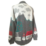 Little cottage and apple trees novelty knit vintage 1980s free size cosy jumper