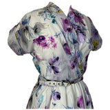 Lavender and lilac floral nylon belted vintage 1950s day dress