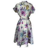 Lavender and lilac floral nylon belted vintage 1950s day dress