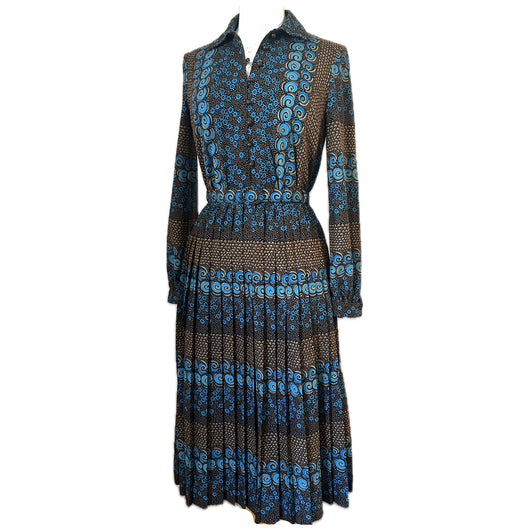 Swirl patterned vintage 1980s shirtwaister day dress