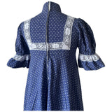 Laura Ashley Made in Wales navy blue and white cotton floral maxi dress with lace trim