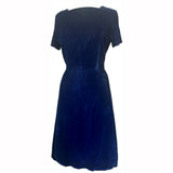 Midnight blue velvet short sleeved vintage 1960s cocktail dress