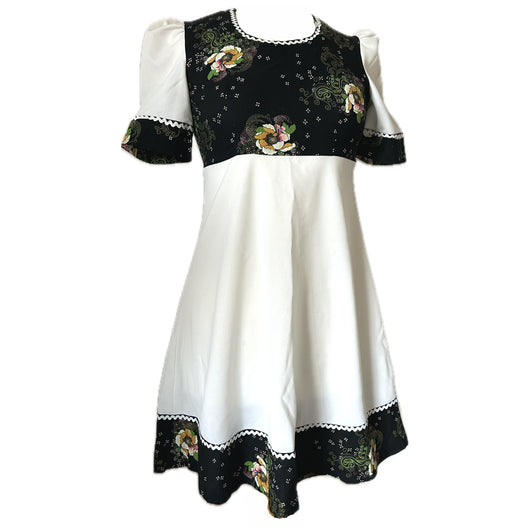 Mini-robe à corsage floral vintage des années 1960 à manches bouffantes