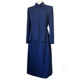 Divine Art Deco stitching 1940s navy blue gabardine skirt suit