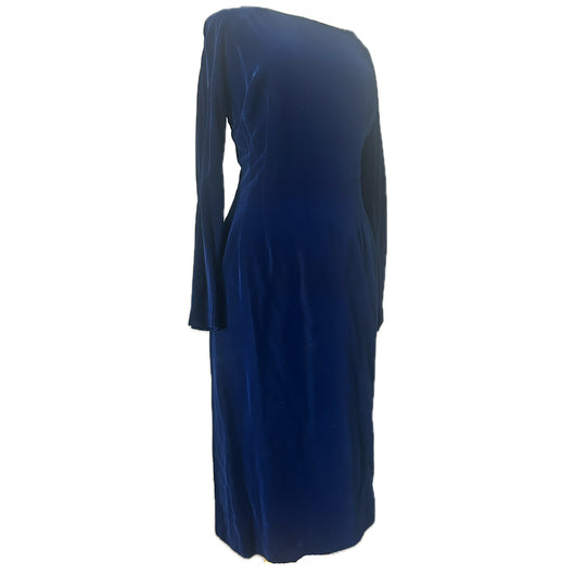 Royal blue velvet vintage 1950s/1960s cocktail dress