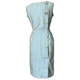 Nautical stripe cotton vintage 1950s button back day dress