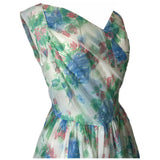Floaty white nylon floral vintage 1950s day dress